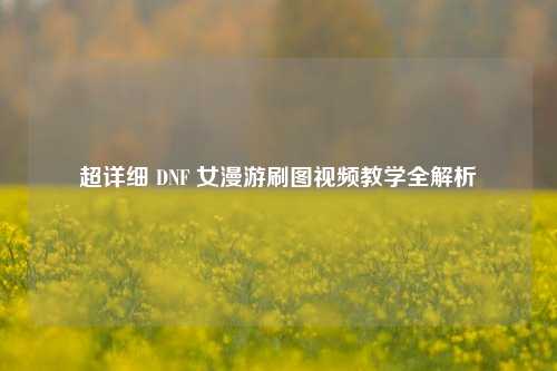 超详细 DNF 女漫游刷图视频教学全解析