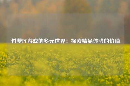 付费PC游戏的多元世界:探索精品体验的价值